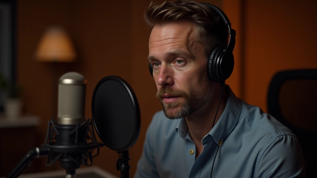 Podcasteur en train d'enregistrer un message de sponsorisation avec professionnalisme