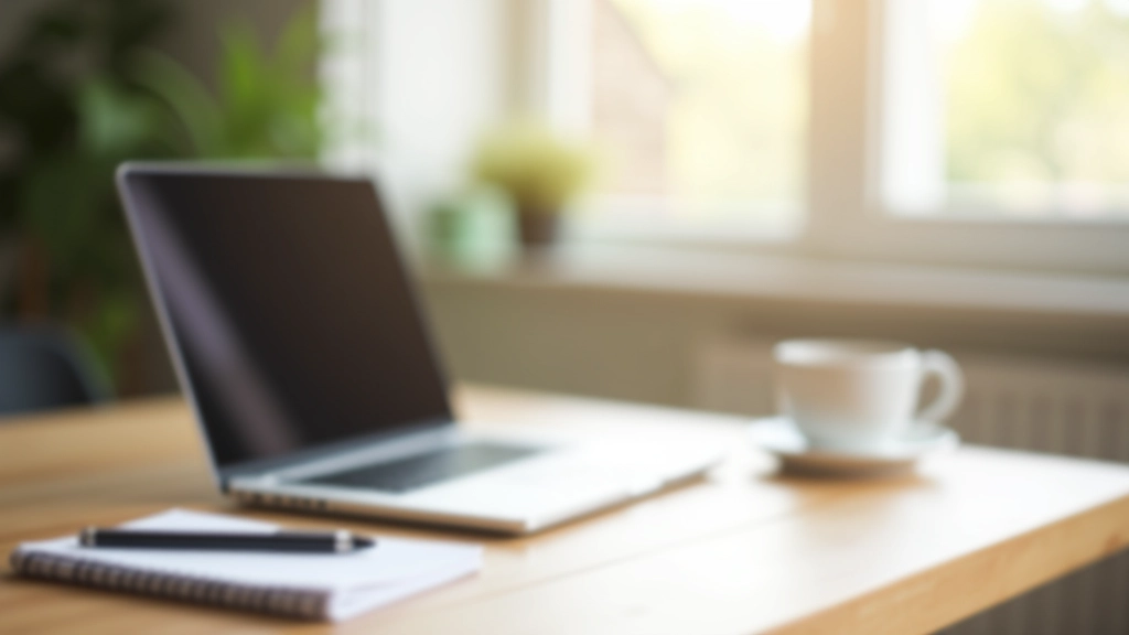 Espace de travail moderne avec ordinateur portable, café et bloc-notes pour la création de contenu