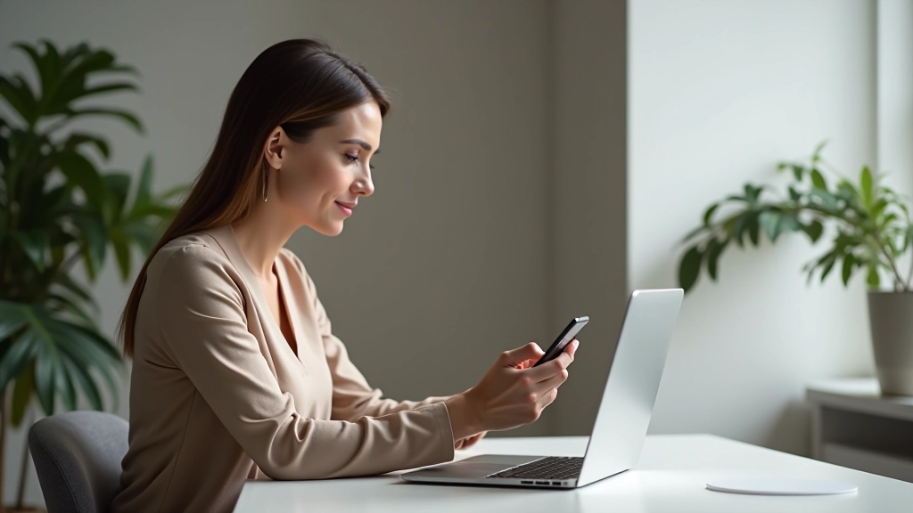 Créateur de contenu travaillant sur un partenariat de marque, téléphone affichant des statistiques d'engagement et des messages de marques