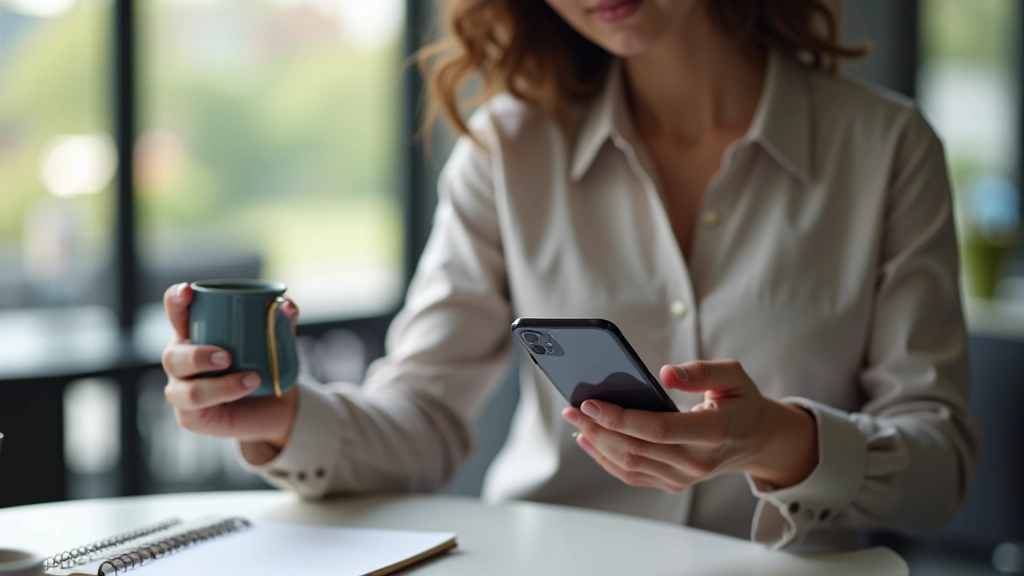 Femme influenceur créant du contenu pour réseaux sociaux avec smartphone